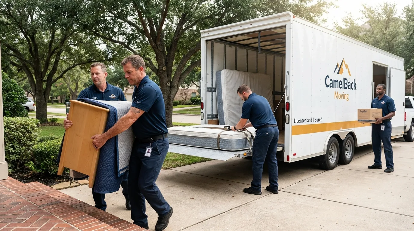 Crew loading residential truck for cross-state move from Arkoma, OK