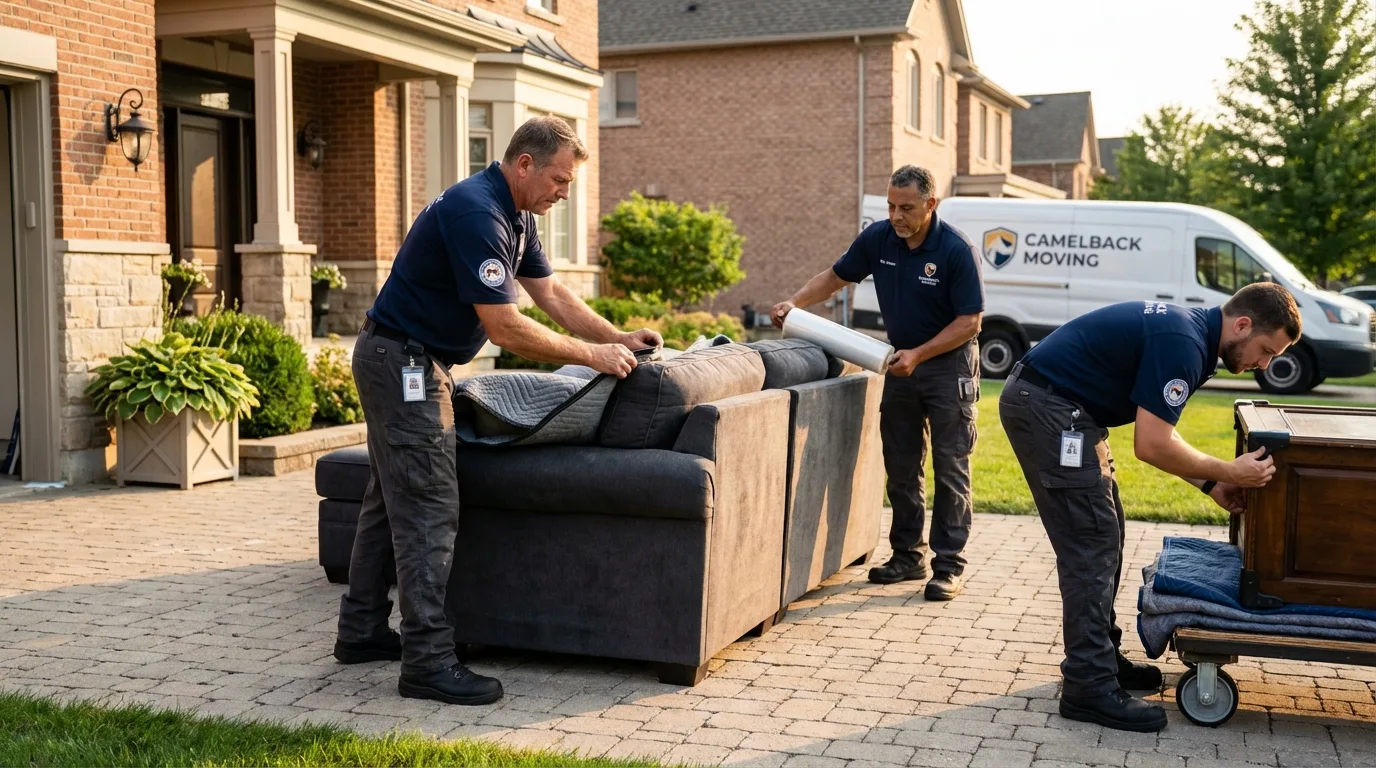 Large estate moving crew wrapping furniture in Arkoma, OK
